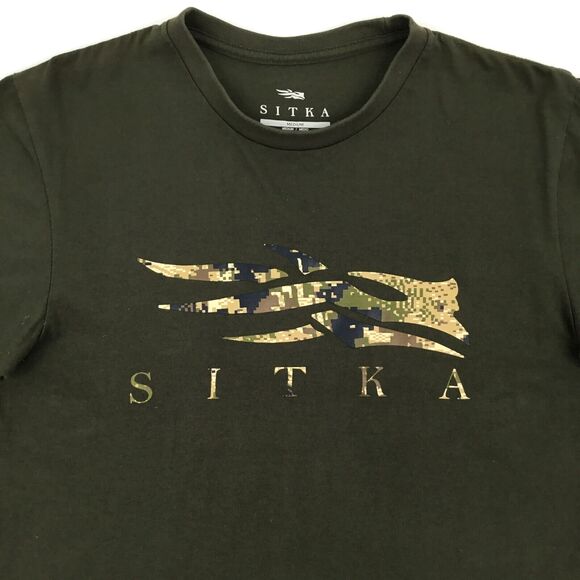 Sitka T-Shirt Mens Medium Army Green Camo Logo Short Sleeve Crew Neck Hunting - Picture 2 of 6